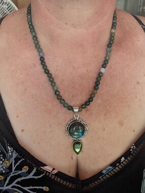 Handcrafted Green Labradorite Beaded Pendant Necklace